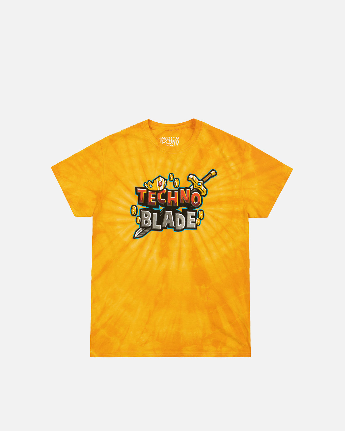 Techno Wordmark Tie Dye Youth Tee (Yellow Spiral Dye)