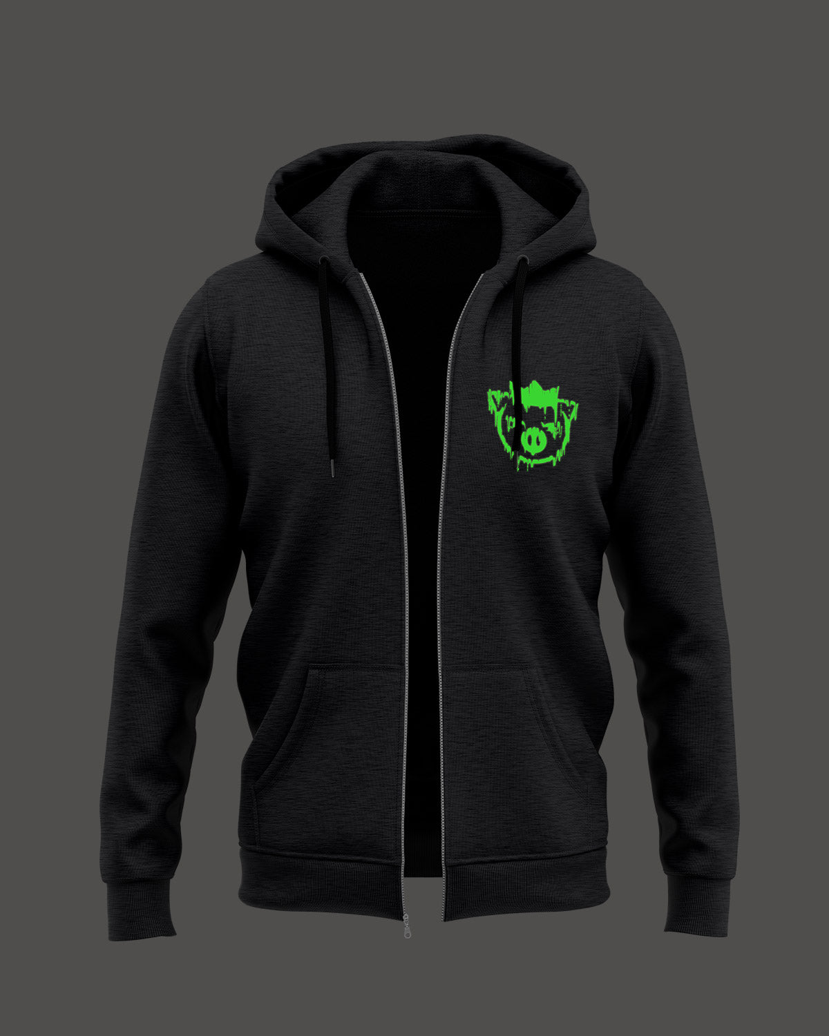 Drippy Agro Glow In The Dark Zip Up Hoodie (Charcoal Heather)