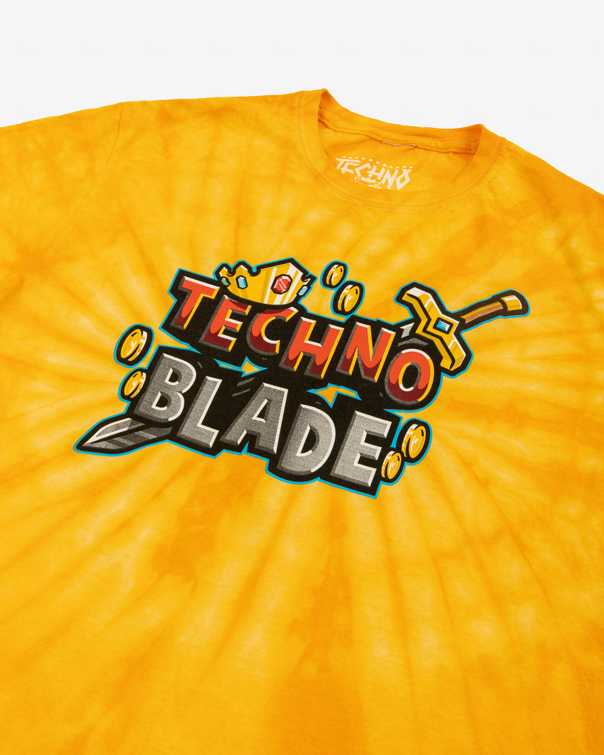 Techno Wordmark Tie Dye Youth Tee (Yellow Spiral Dye)